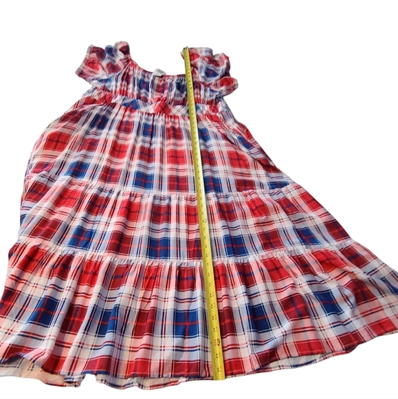 Torrid Challis Puff Sleeve Tiered Maxi Dress Plaid Red & Blue 3X 22/24 Americana - Picture 15 of 15